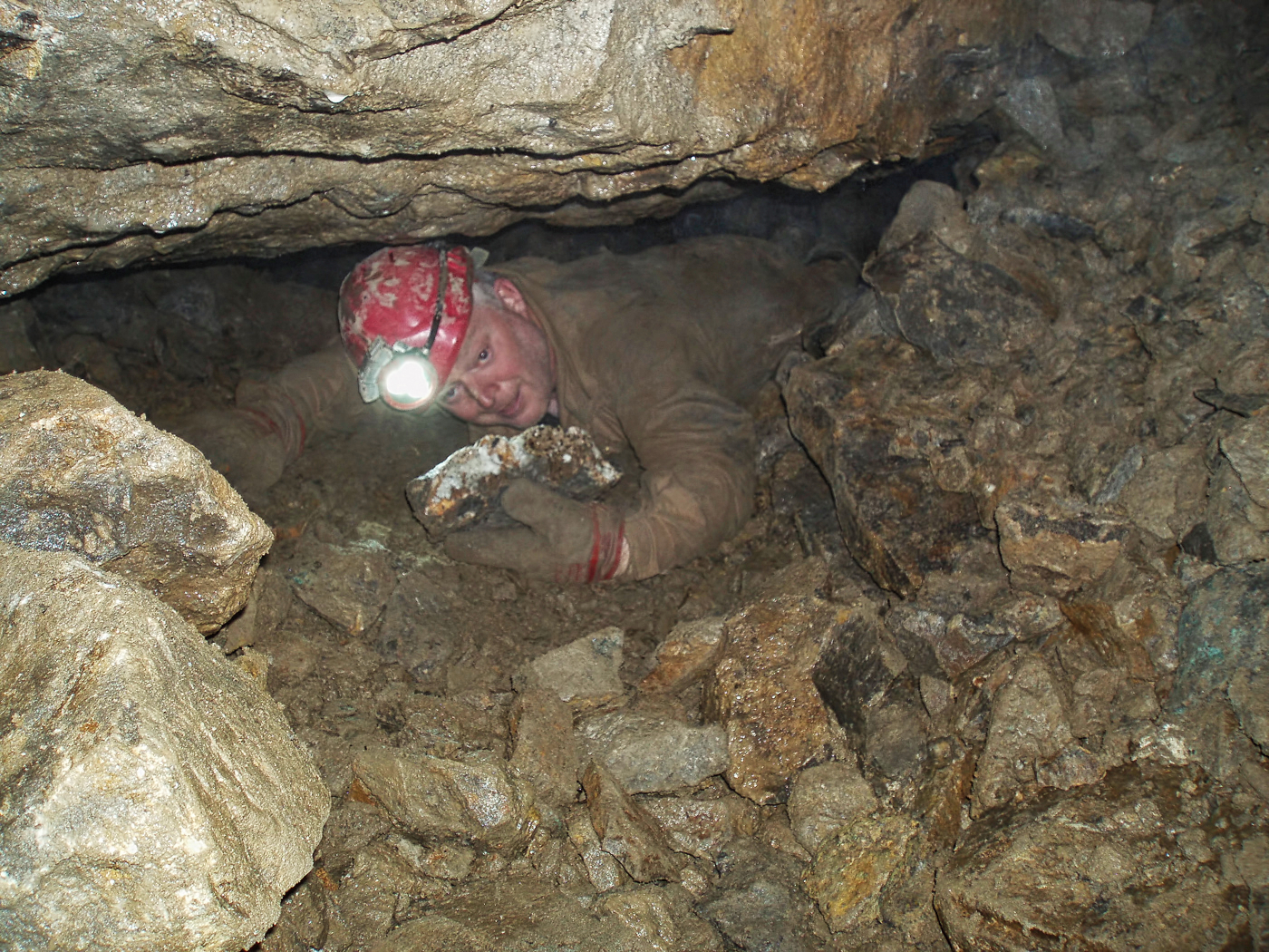 Dave Flowers rescuing a sample from unstable workings